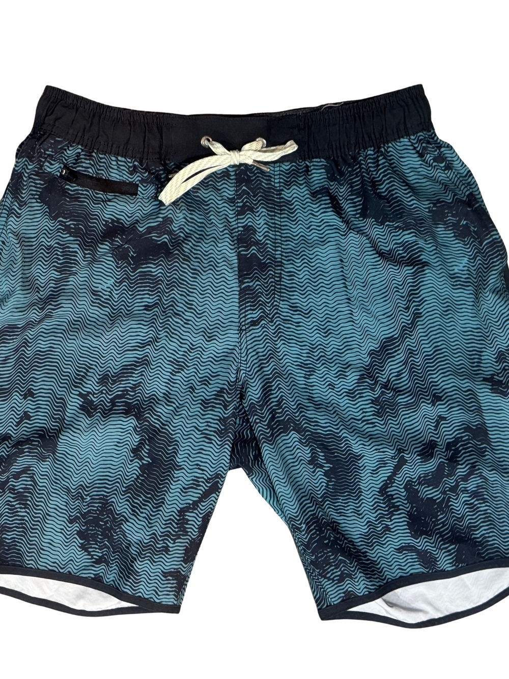 Vuori Teal Wave Print Athletic Shorts with Logo Patch